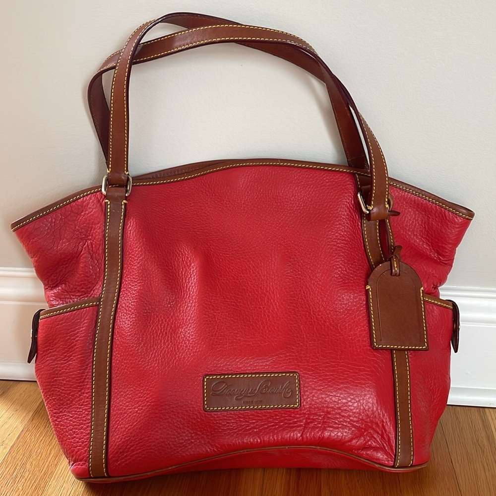Dooney & Bourke Pebble Leather Red and Brown Leather Shoulder Bag